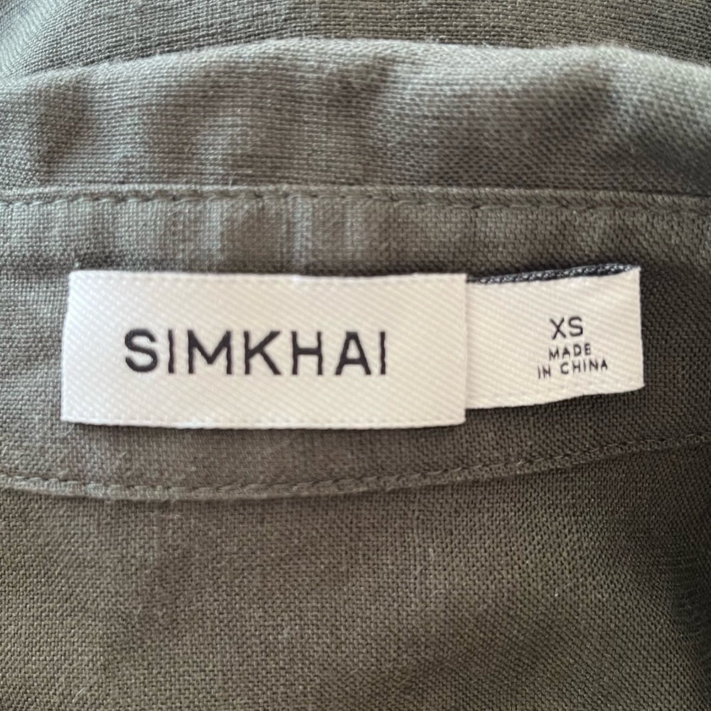 Simkhai Solange Army Green Cover Up Short Sleeve Button Down Top EUC Size XS - Picture 8 of 10